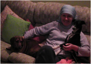 Kaz with Ziggy & Felix – the non-judgemental Care dogs!
